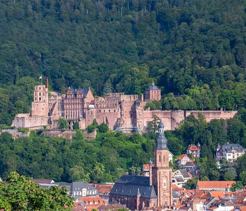 Heidelberg Castle, Heidelberg, a historic and picturesque castle overlooking the Neckar River, known for its stunning ruins.