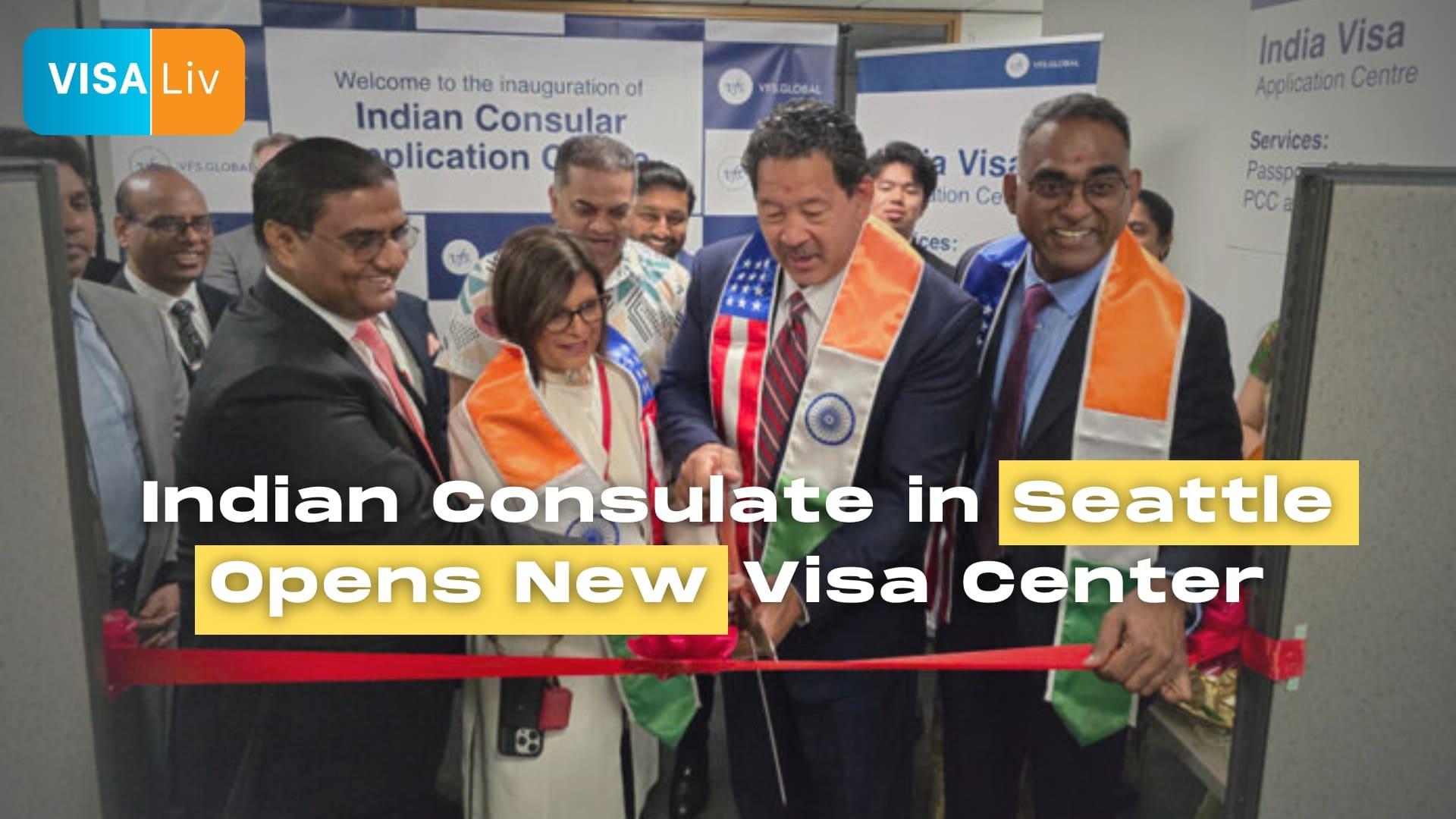 Indian consulate in Seattle opens new visa center, exterior view of the consulate building entrance.