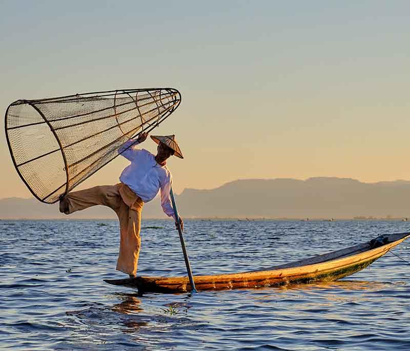 Inle Lake, Shan State - Famous for its floating villages, gardens, unique leg-rowing fishermen, and serene beauty.