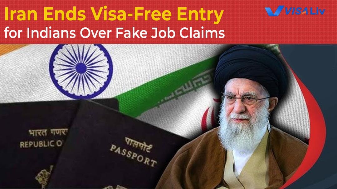 Indian travelers waiting at airport security as Iran ends visa-free entry for Indians amid rising fake job claim concerns.