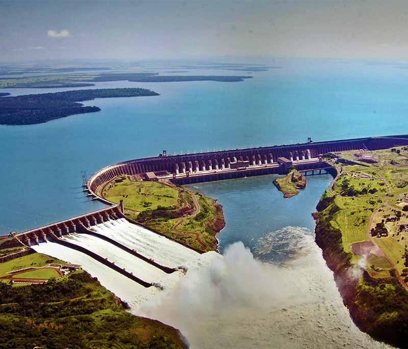 Itaipu Dam, Foz do Iguaçu, one of the world's largest hydroelectric dams, an engineering marvel spanning the Paraná River.