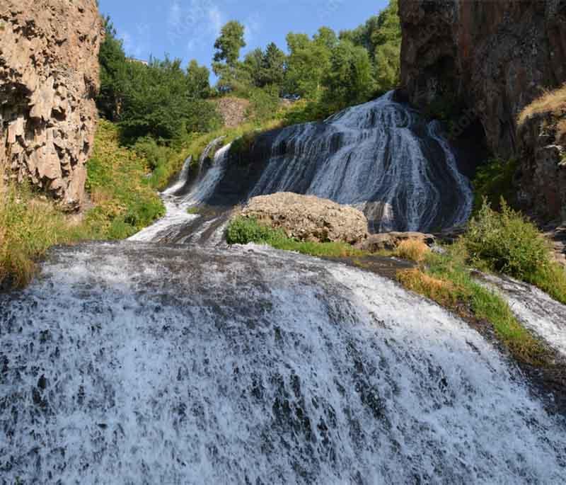 Jermuk, capturing the spa town known for its hot springs and health resorts in a mountainous setting.