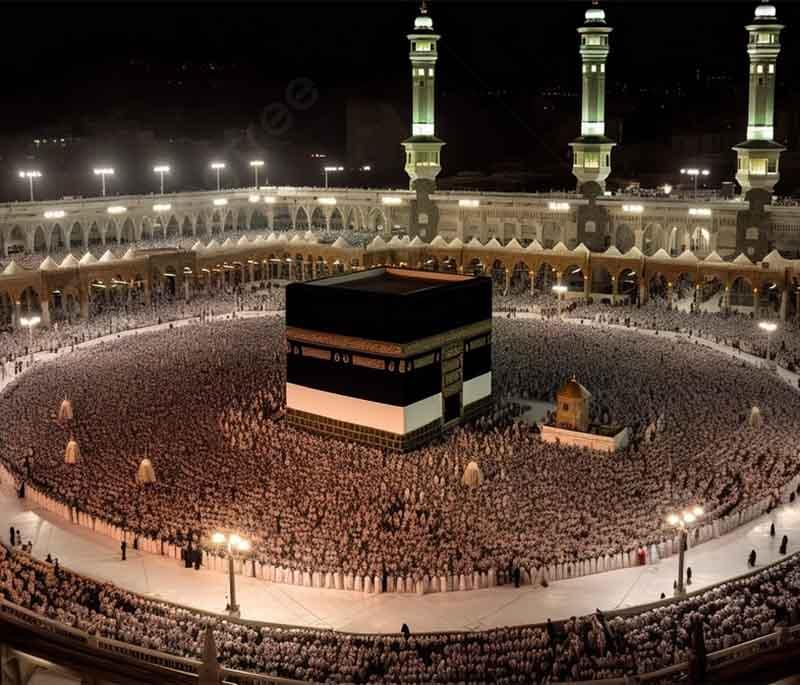 Kaaba - Mecca - The most sacred site in Islam, located in the heart of the Grand Mosque, a focal point of Islamic pilgrimage.