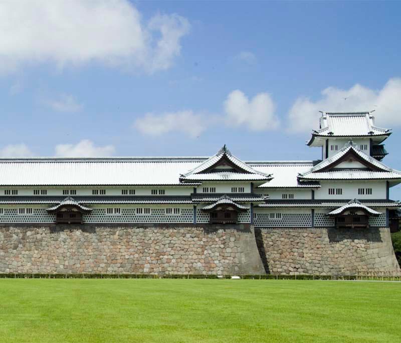 Kanazawa Castle, a historic castle in Kanazawa, surrounded by beautiful gardens and well-preserved traditional buildings.