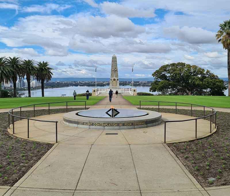 Kings Park and Botanic Garden in Perth, Western Australia, offers expansive views of the Swan River and city skyline.