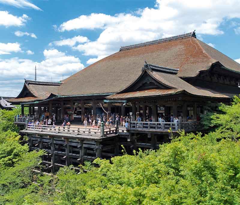 Kiyomizu-dera Temple, Kyoto, a historic temple famous for its wooden stage offering panoramic views of Kyoto.