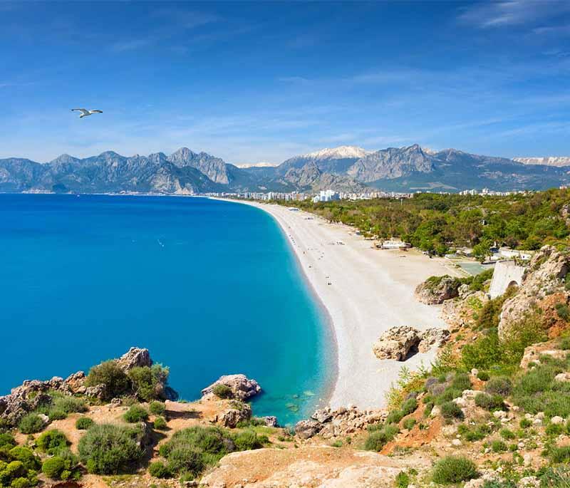 Konyaalti Beach - A popular beach in Antalya, known for its clear waters, beautiful scenery, and recreational activities.