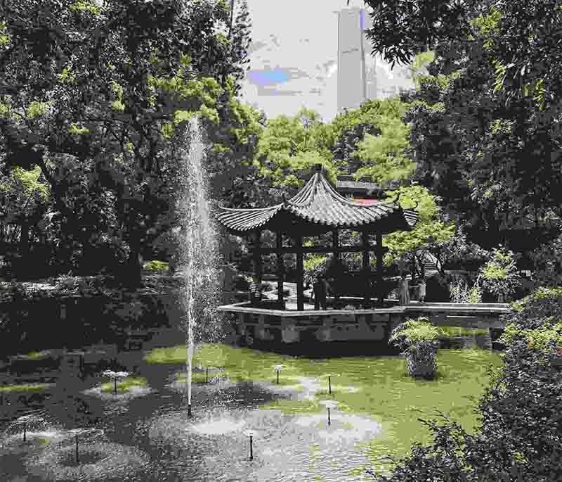 Kowloon Park in Hong Kong, a large public park with lush gardens, swimming pools, and cultural attractions.