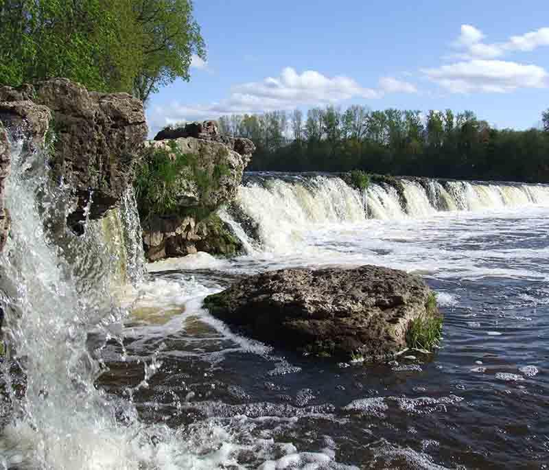 Kuldiga Waterfall, the widest waterfall in Europe, located in the charming town of Kuldiga, known as Venta Rapid.