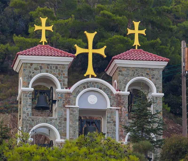 Kykkos Monastery, a historic monastery in the Troodos Mountains, known for its rich decorations and religious significance.