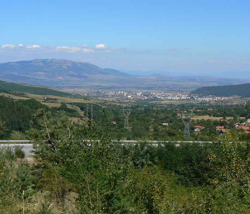 Kyustendil, a spa town with ancient Roman ruins and renowned thermal baths, nestled in a picturesque valley.