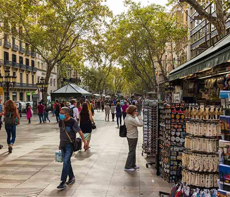 La Rambla (Barcelona) - A famous tree-lined street in central Barcelona, known for its shops, cafes, and lively atmosphere.