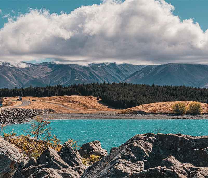 Lake Pukaki, Canterbury - Known for its striking blue color, views of Aoraki/Mount Cook, and serene environment.