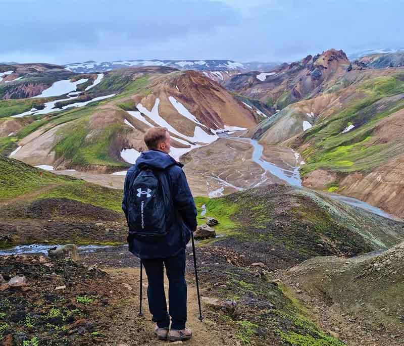 Landmannalaugar, a geothermal area in the highlands known for its colorful rhyolite mountains and excellent hiking trails.