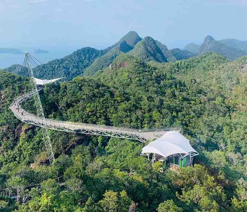 Langkawi Sky Bridge in Kedah offers spectacular views from a 125-meter suspended bridge and scenic surroundings.