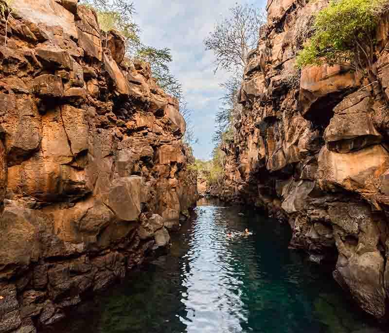 Las Grietas in Santa Cruz, a natural fissure with crystal-clear water, perfect for swimming and snorkeling.