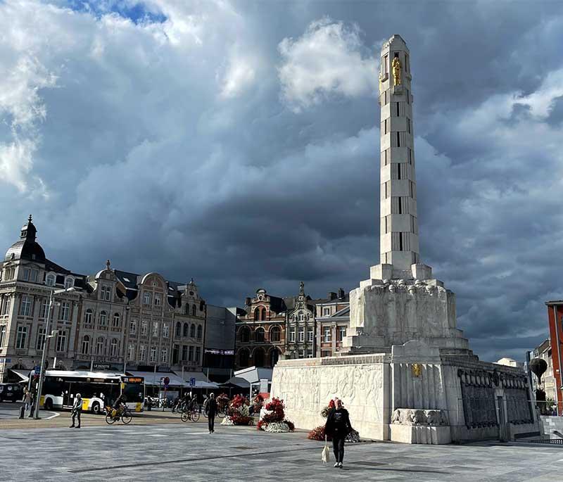Leuven Old Market Square, a lively square with numerous cafes and bars, known as the longest bar in the world.