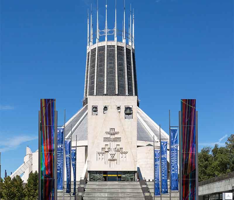 Liverpool Cathedral: One of the world's largest cathedrals, known for impressive architecture and panoramic views.