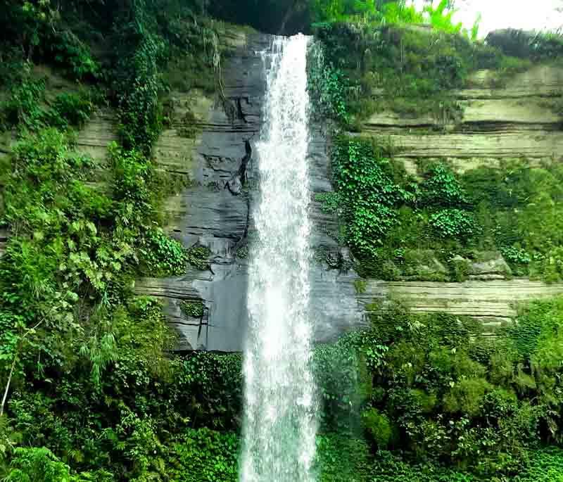 Madhabkunda Waterfall, Moulvibazar, highlighting the tallest waterfall in Bangladesh, a popular tourist destination.