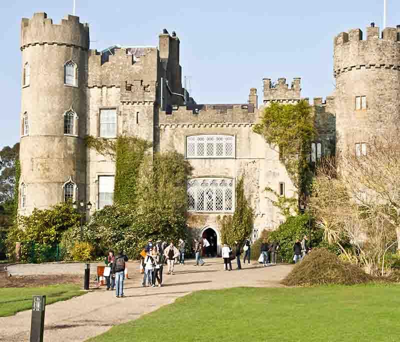 Malahide Castle, County Dublin, a historic castle on a large estate with gardens, known for its history and guided tours.