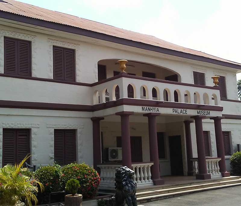 Manhyia Palace, the Asantehene's seat in Kumasi, featuring a museum showcasing Ashanti history and culture.