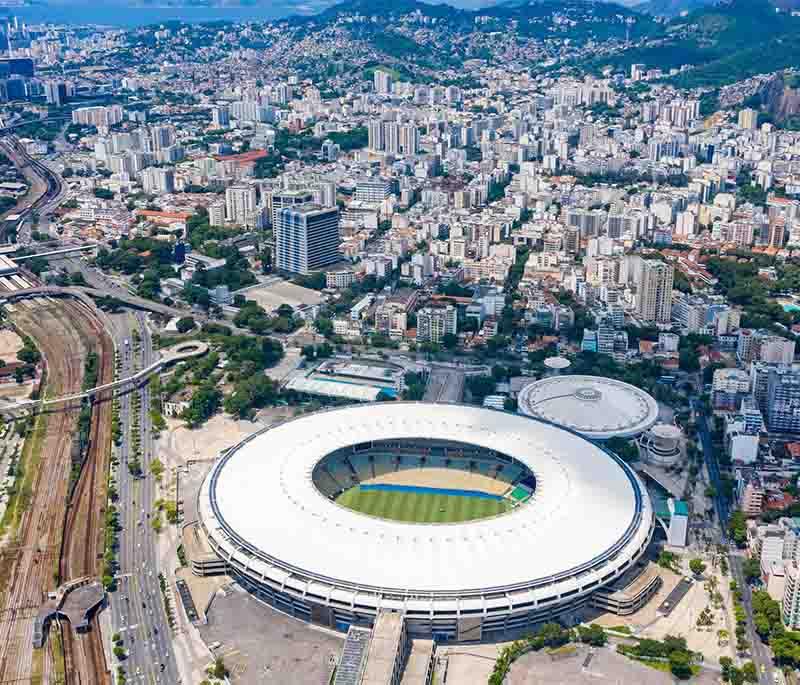 Maracanã Stadium, Rio de Janeiro, known for its iconic status in football history and hosting major international events.