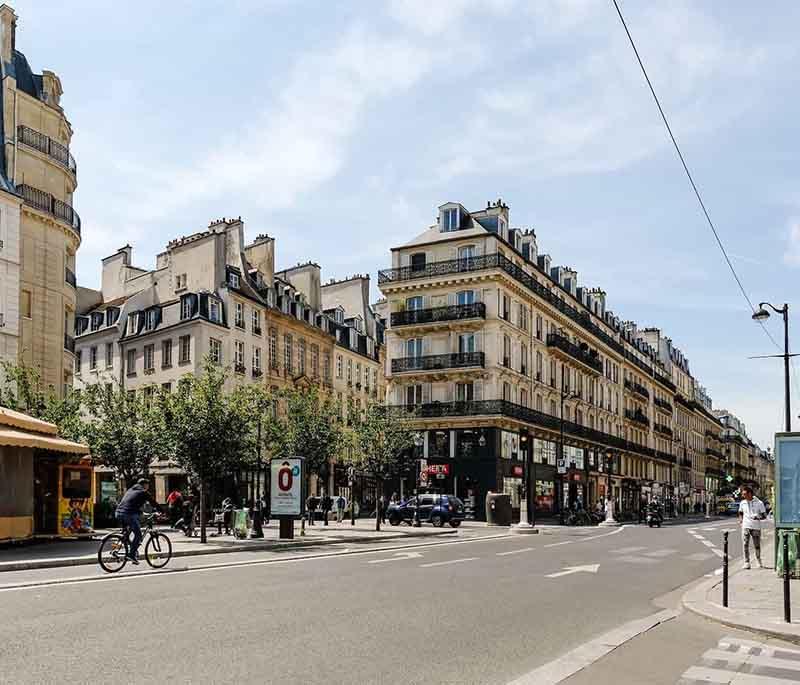 Marais District, Paris, a historic district with narrow streets, trendy boutiques, art galleries, and vibrant nightlife.