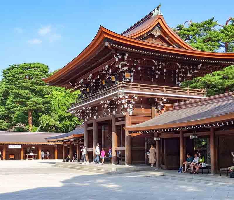 Meiji Shrine, Tokyo, a Shinto shrine dedicated to Emperor Meiji and Empress Shoken, surrounded by a tranquil forest.