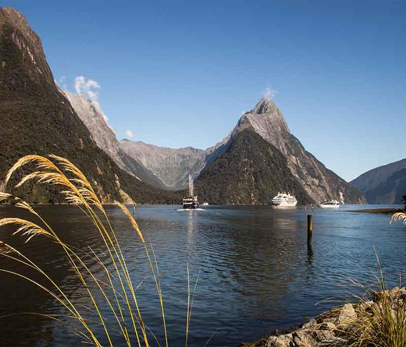 Milford Sound, Fiordland National Park - A stunning fjord renowned for its dramatic cliffs, waterfalls, and wildlife.