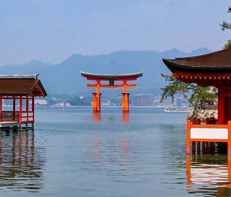 Miyajima, an island known for its floating torii gate and Itsukushima Shrine, a UNESCO World Heritage site.