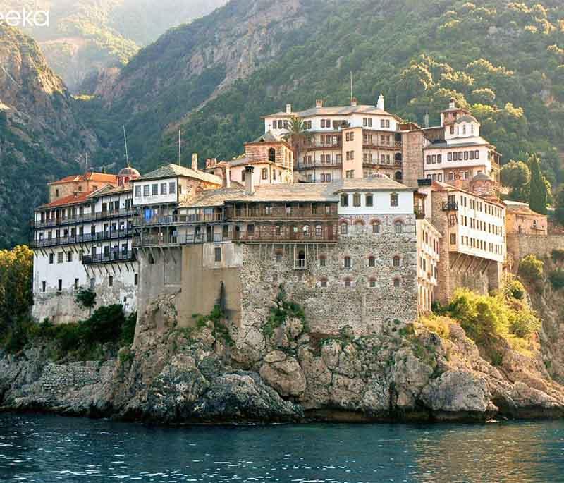 Mount Athos, an autonomous monastic state in northern Greece, known for its spiritual significance and ancient monasteries.