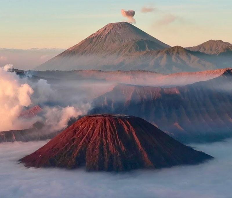 Mount Bromo, East Java, a famous volcano known for its otherworldly landscapes and Beautiful sunrise views.