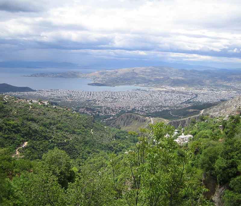 Mount Pelion, a mountain in Thessaly known for its picturesque villages, lush forests, and beautiful beaches.