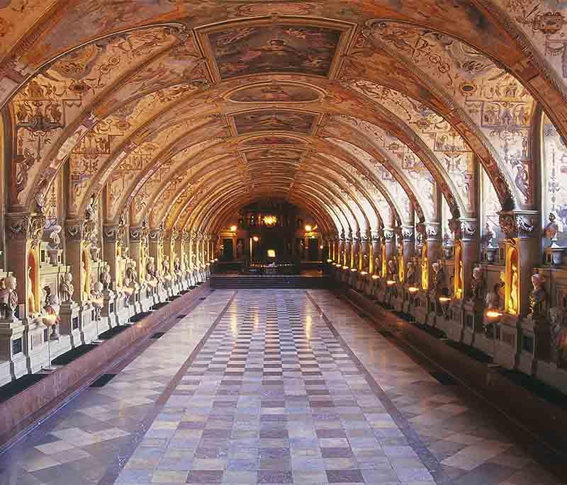 Munich Residenz, Munich, a former royal palace of the Bavarian monarchs, showcasing rooms, art collections, and gardens.