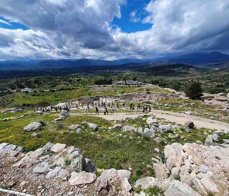 Mycenae, an ancient city in the Peloponnese, known for its archaeological ruins, including the Lion Gate and tombs.