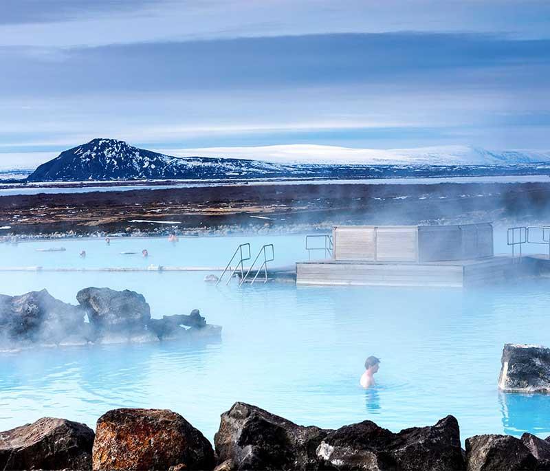 Myvatn Nature Baths, a geothermal spa with warm, mineral-rich waters and views of the volcanic landscape.