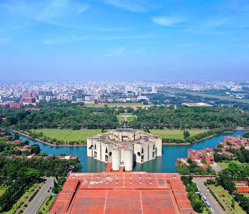 National Parliament House, Dhaka: Iconic architectural marvel by Louis Kahn, serving as the seat of Parliament.