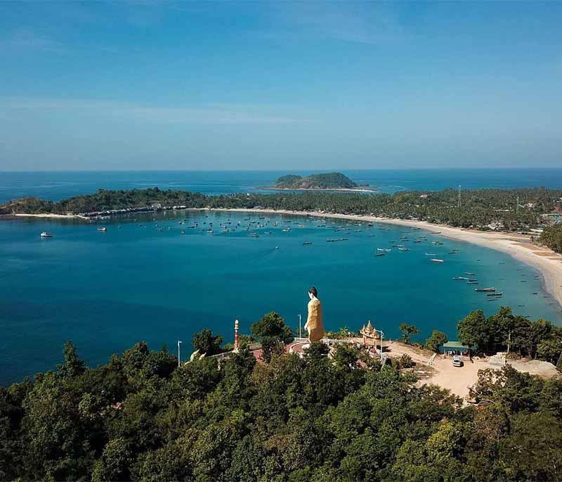 Ngapali Beach, Rakhine State - A pristine beach known for its clear waters, tranquil atmosphere, and luxury resorts.