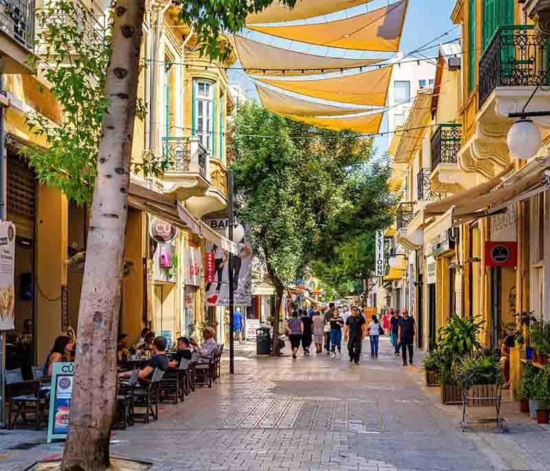 Nicosia's Old Town, characterized by historic architecture, narrow streets, and cultural landmarks, divided by the Green Line