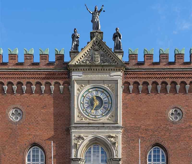 Odense City Hall, an impressive historic building in the heart of the city, serving as the administrative center of Odense.