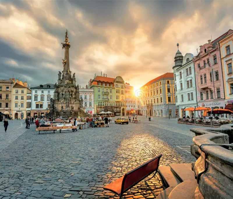 Olomouc Historic Centre, known for beautiful squares, Baroque architecture, and the Holy Trinity Column, a UNESCO site.