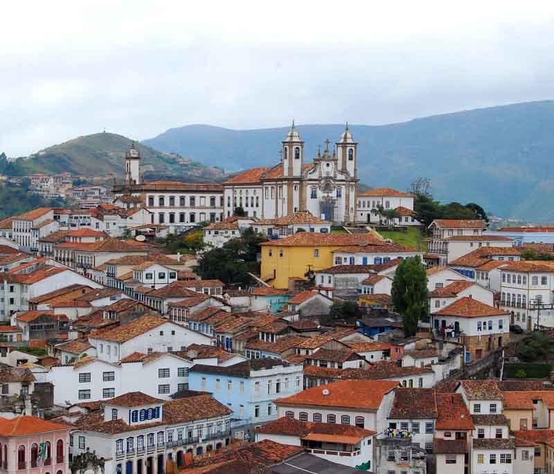 Ouro Preto, a well-preserved colonial town known for its baroque churches, historic buildings, and gold rush history.