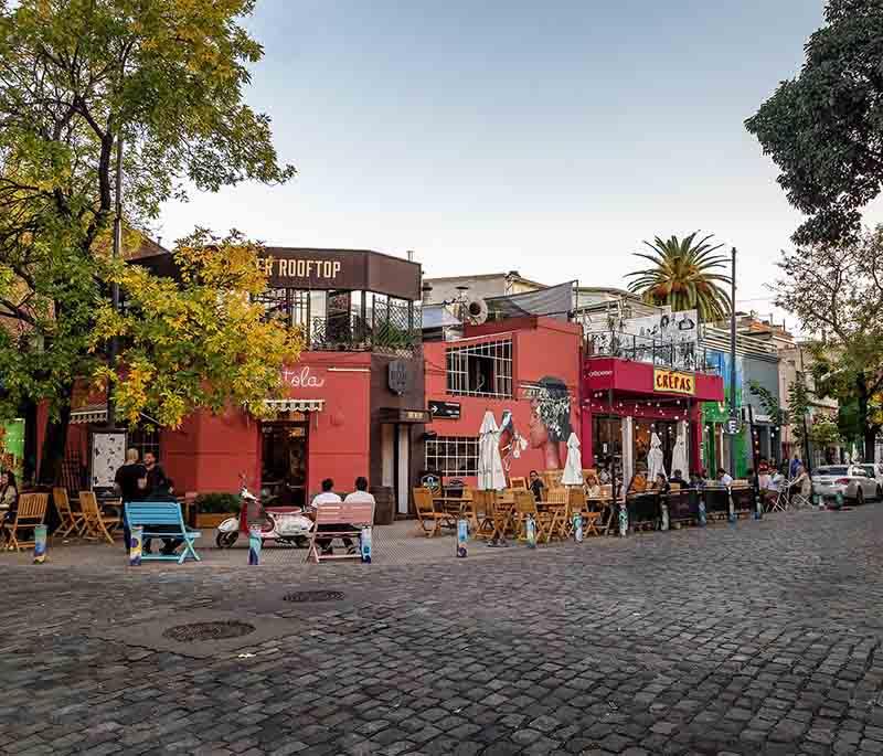 Palermo Hollywood in Buenos Aires, depicting a vibrant neighborhood known for its television studios, nightlife, and dining.