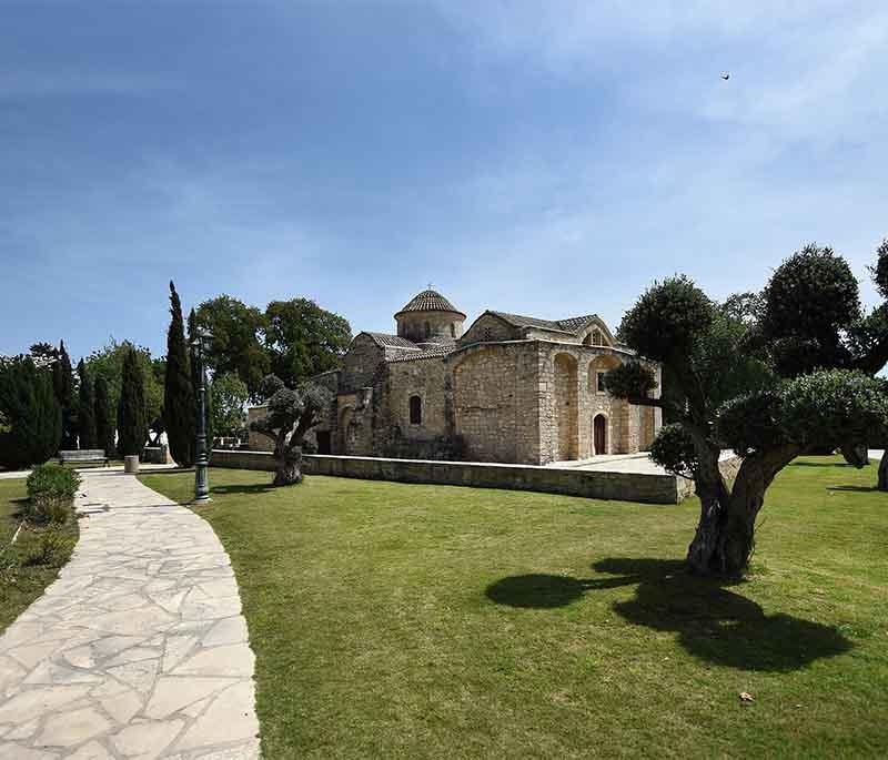 Panagia Angeloktisti Church, a beautiful Byzantine church in Kiti, known for its ancient mosaics and historical significance.