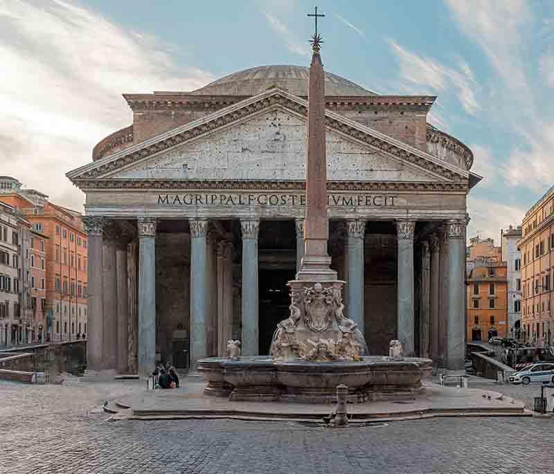 Pantheon, Rome, an ancient Roman temple with a dome and oculus, now a church and one of the best-preserved Roman buildings.