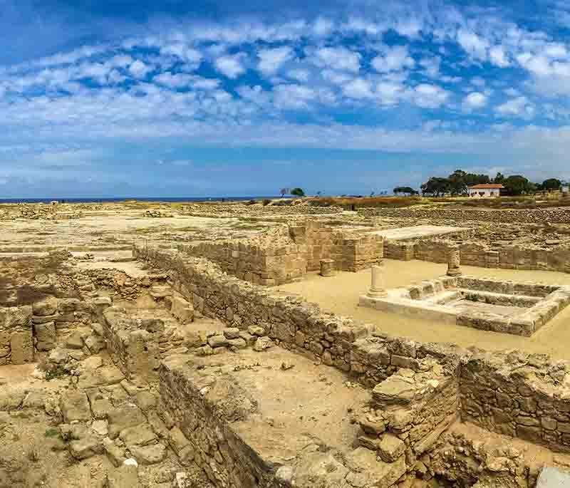 Paphos Archaeological Park, showcasing ancient ruins, mosaics, and tombs from the Roman and Hellenistic periods.