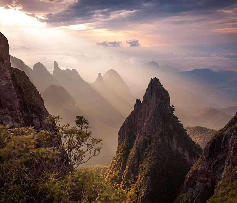 Parque Nacional da Serra dos Órgãos, a national park with dramatic peaks, lush forests, and challenging hiking trails.