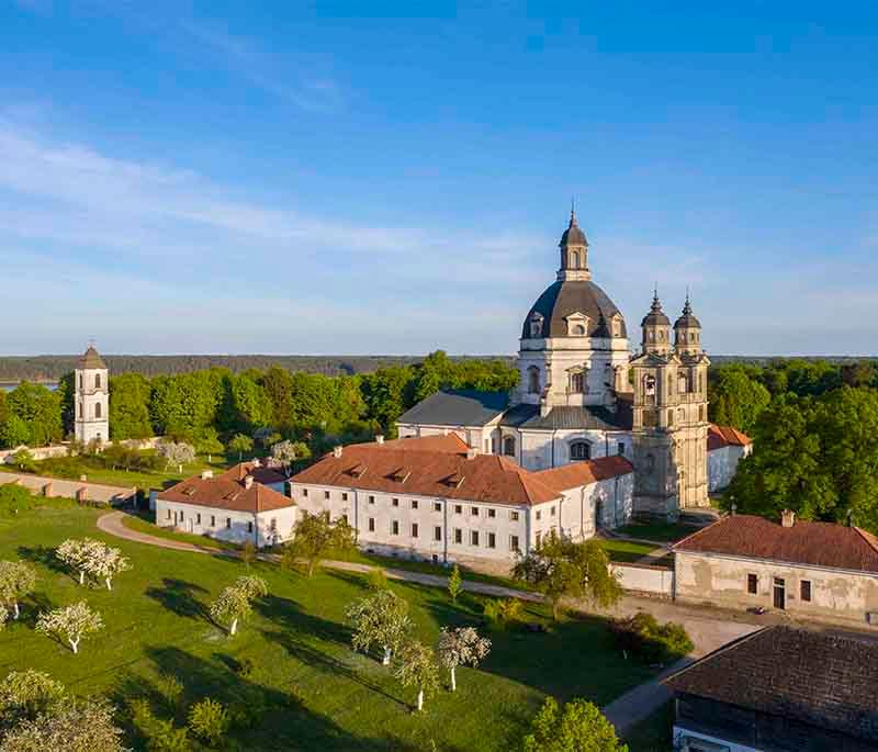 Pažaislis Monastery, a beautiful Baroque monastery near Kaunas, known for its impressive architecture and serene setting.