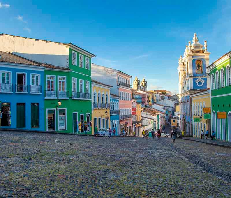 Pelourinho, Salvador, a historic district with colorful buildings, cobblestone streets, and rich Afro-Brazilian culture.