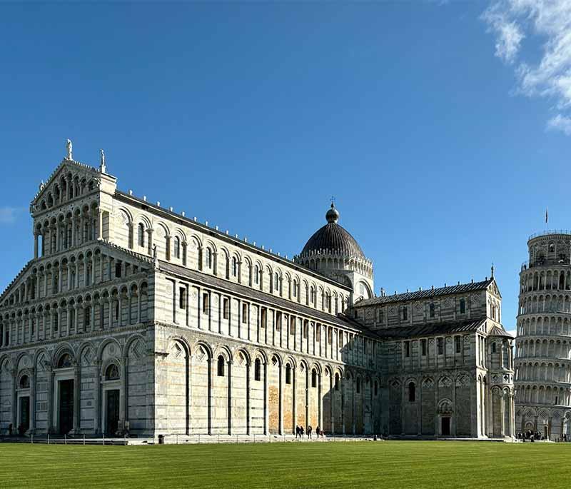 Piazza dei Miracoli, Pisa, a UNESCO site home to the Leaning Tower, Pisa Cathedral, Baptistery, and Camposanto Monumentale.